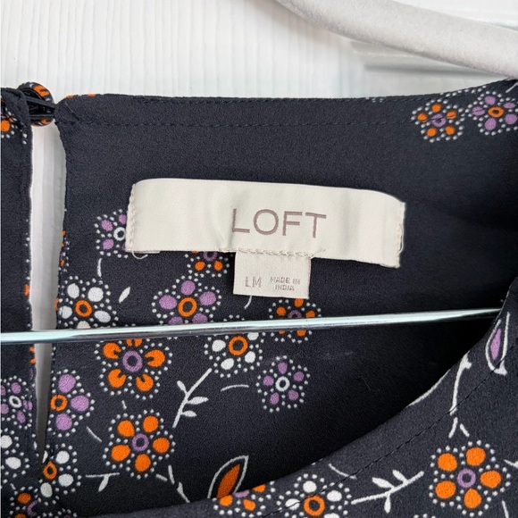 LOFT Navy Floral Blouse with Orange and Purple Accents - Picture 3 of 4